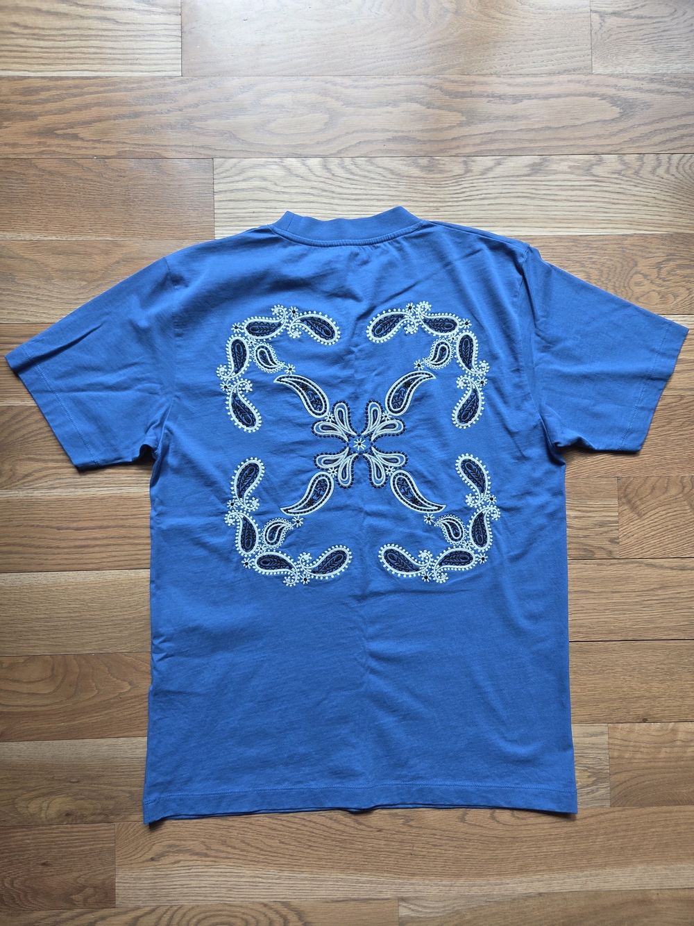 Off-White Blue Paisley Graphic Short Sleeve Tee Slim Fit Large